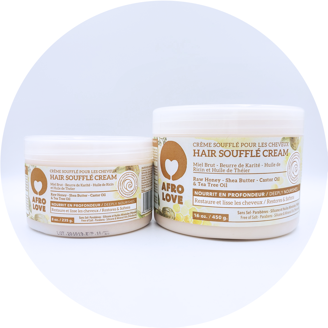 Afro Love Hair Soufflé, 8 oz and 16 oz plastic jars