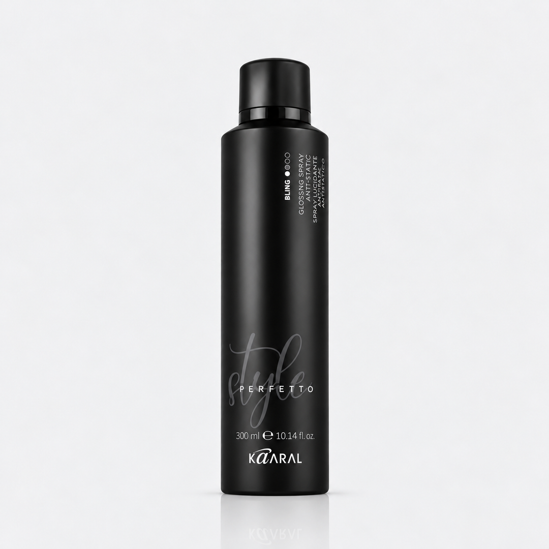 Kaaral Style Perfetto Bling Glossing Spray Anti-Static Shine – 300 ml hair spray for adding shine, reducing static, and creating a smooth, glossy finish.