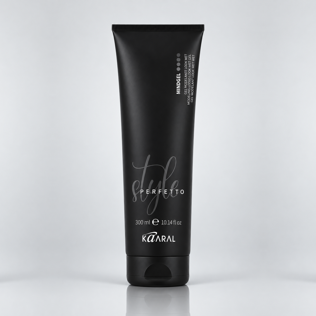 Kaaral Style Perfetto Mindgel Shape Memory Gel Strong Hold – 300 ml hair styling gel for creating defined hairstyles with strong hold and shape memory.