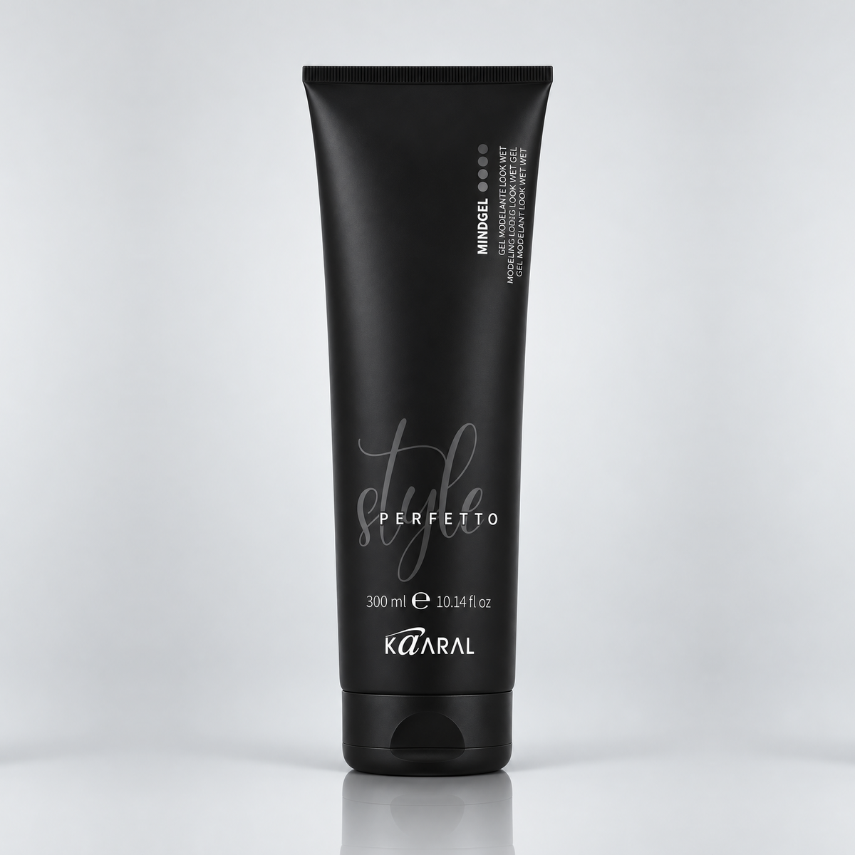 Kaaral Style Perfetto Mindgel Shape Memory Gel Strong Hold – 300 ml hair styling gel for creating defined hairstyles with strong hold and shape memory.