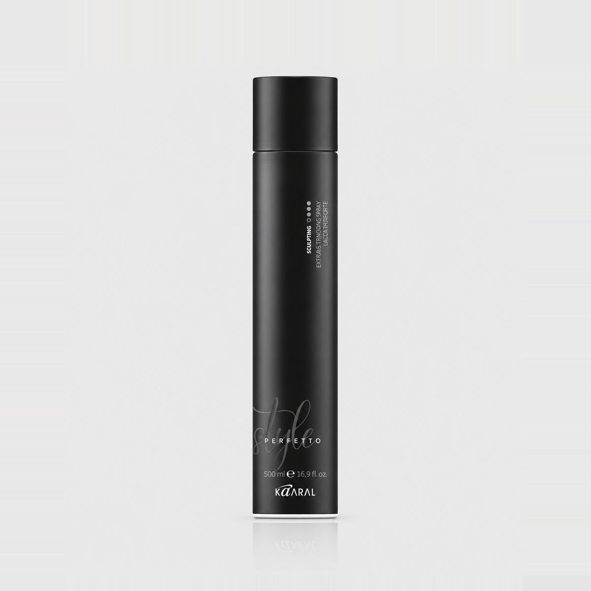 Kaaral Style Perfetto Sculpting Extreme Hold Finishing Spray – 500 ml for securing hairstyles with extreme hold and a long-lasting, professional finish.