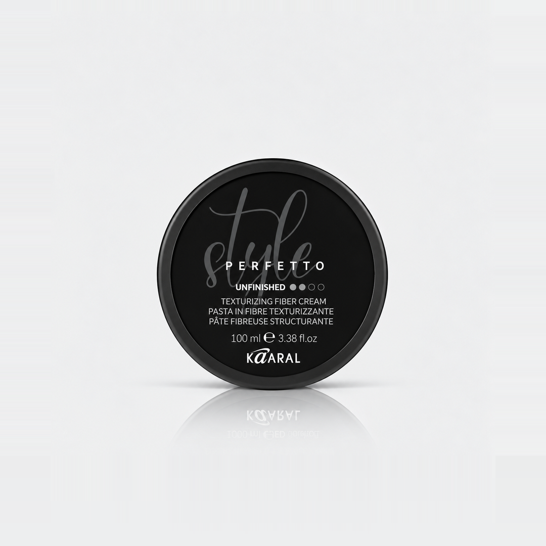 Kaaral Style Perfetto Unfinished Texturizing Fiber Cream Shine Finish – 100 ml hair styling cream for adding texture, definition, and shine to hairstyles.