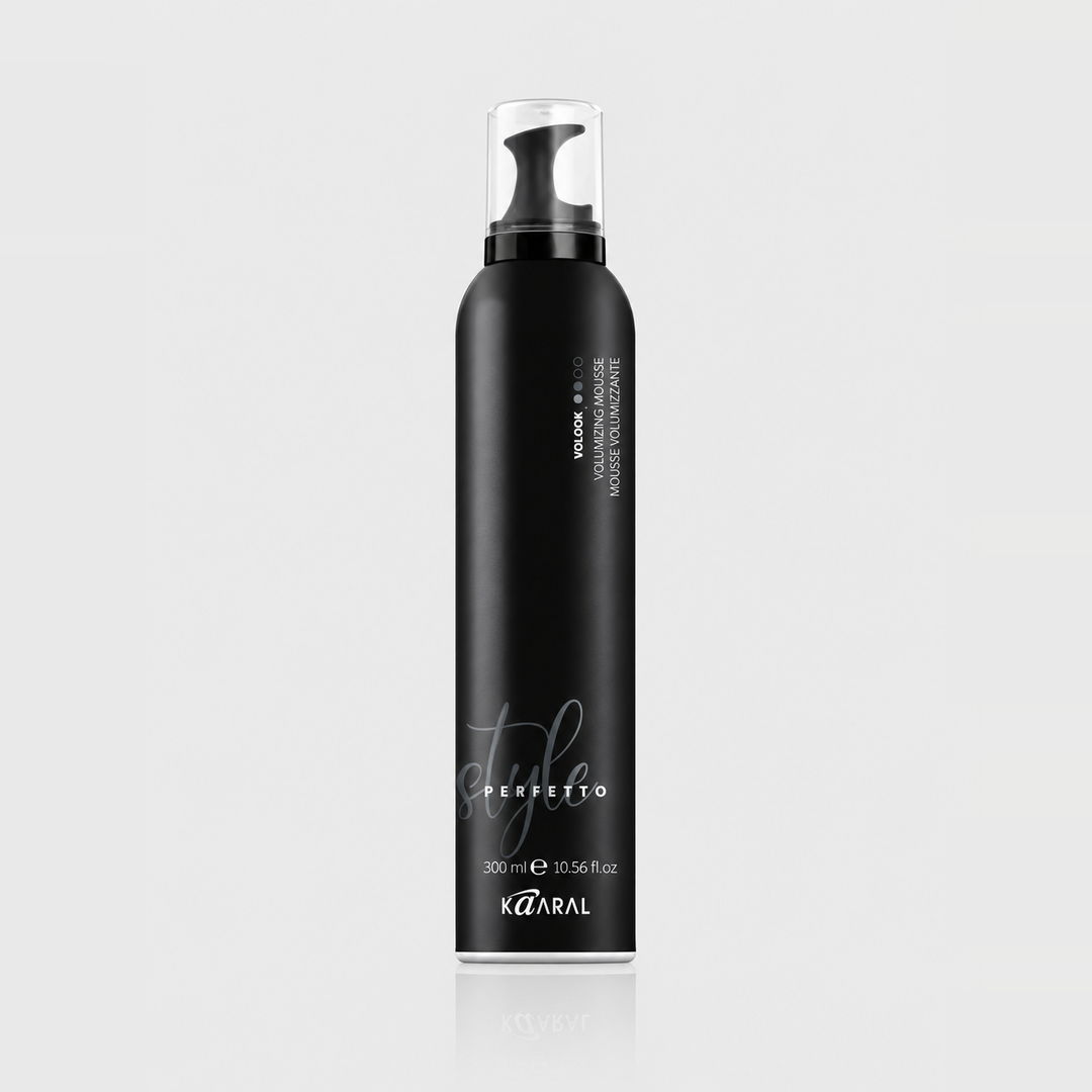 Kaaral Style Perfetto Volook Medium Hold Volumizing Mousse – 300 ml hair mousse for adding volume, body, and medium hold to styled hair.