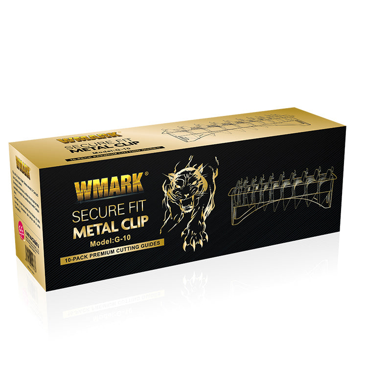 WMARK B61-GC005 guide comb set premium box packaging for 10 clipper guards (black with metal clips)