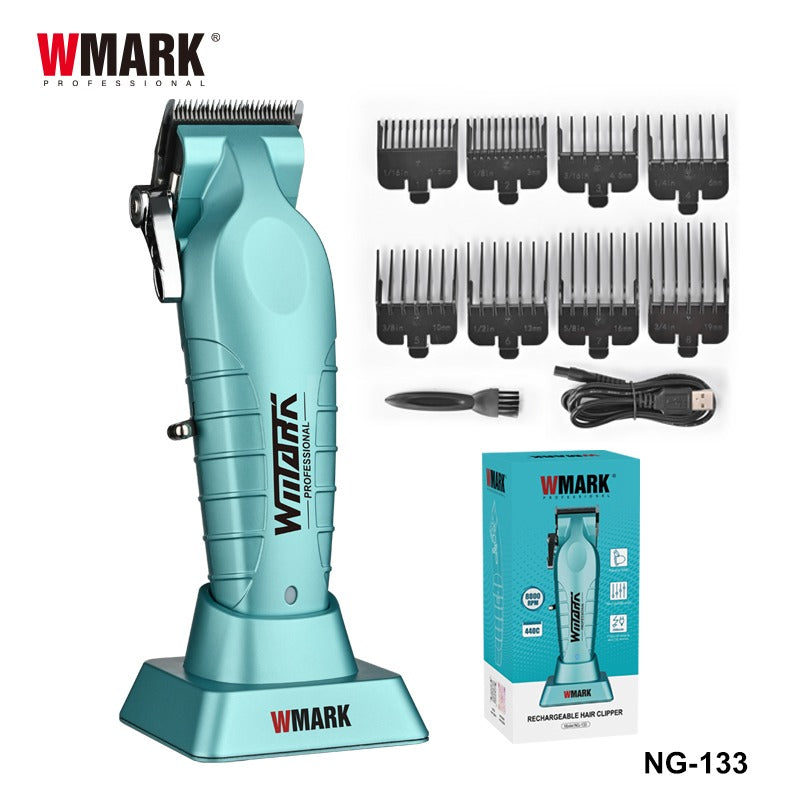 WMARK NG-133 Rechargeable Hair Clipper – Teal (Blue/Green Aqua) ergonomic side profile.