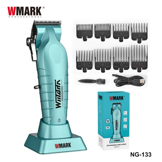 WMARK NG-133 Rechargeable Hair Clipper – Teal (Blue/Green Aqua) ergonomic side profile.