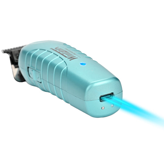 Close-up of WMARK NG-133 Trimmer in Teal showing USB-C charging port