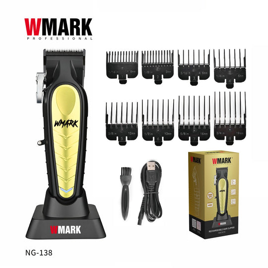 WMARK NG-138 Black/Gold clipper kit – professional rechargeable clipper with guards.