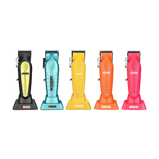 WMARK NG-139 / NG-138 / NG-133 Professional Clippers in multiple colours – Pink, Yellow, Orange, Black/Gold, Teal – rechargeable fading clippers for barbers.