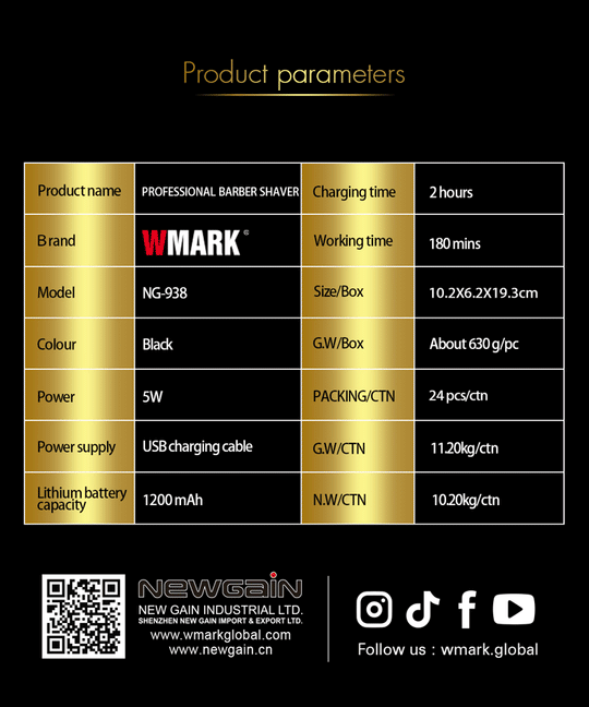 WMARK NG-938 Professional Barber Shaver – Black Gold
