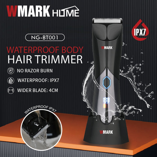WMARK NG-BT001 IPX7 waterproof body hair trimmer with charging stand