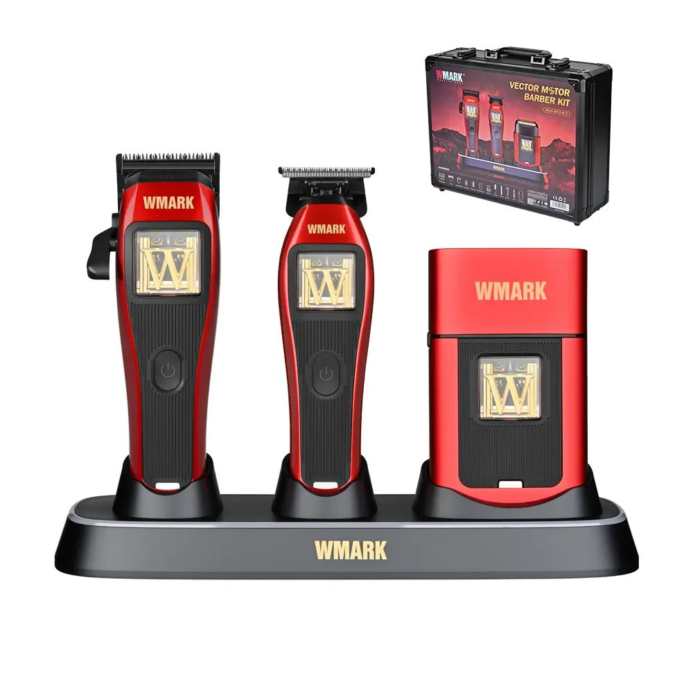 WMARK NG-X1 KIT professional 3-in-1 vector motor barber kit with hair clipper, detail trimmer, foil shaver and charging base